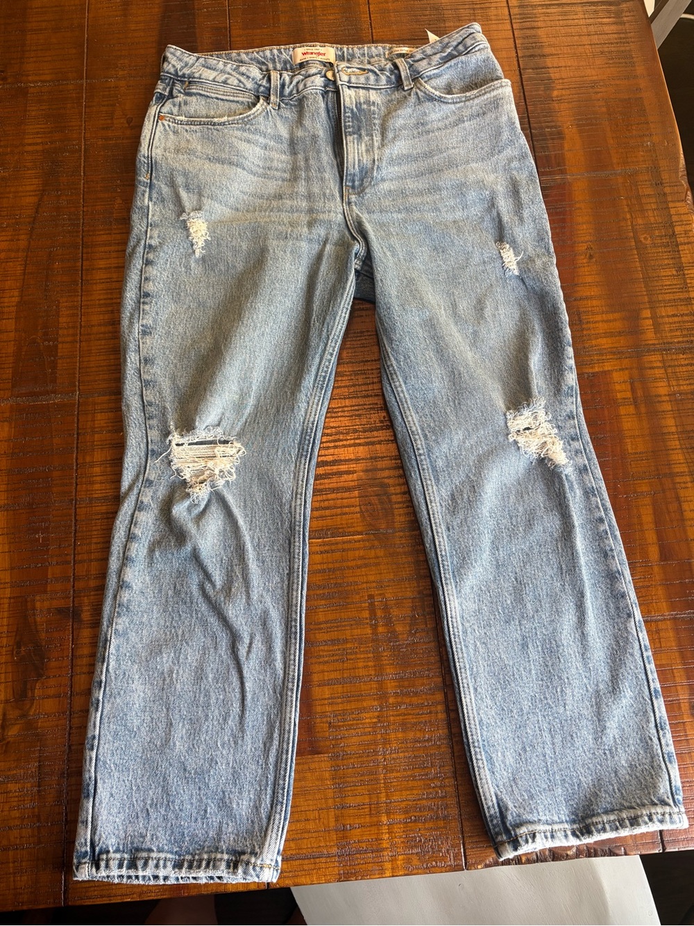 Wrangler Light Blue Distressed Straight Leg Jeans